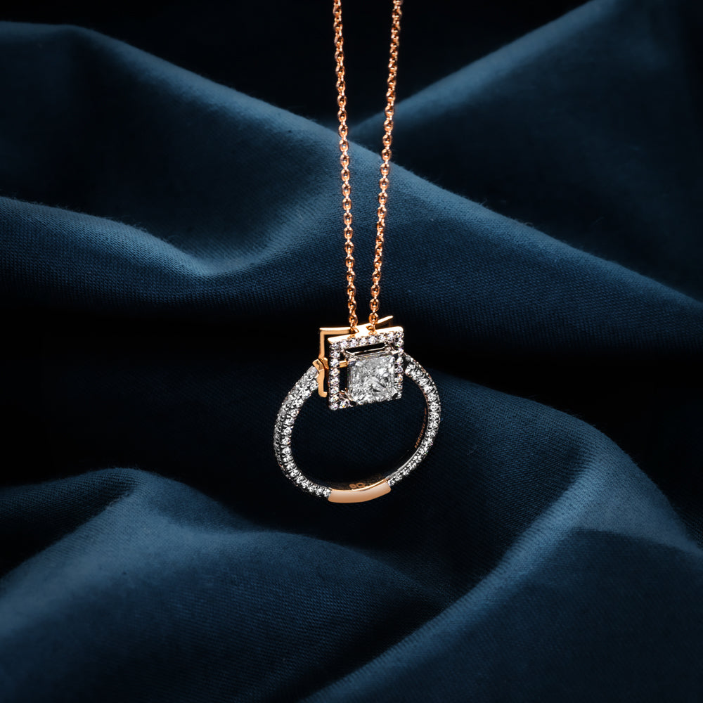 Convertibles: Princess Cut Diamond Ensemble Ring cum Pendant (Rose Gold)