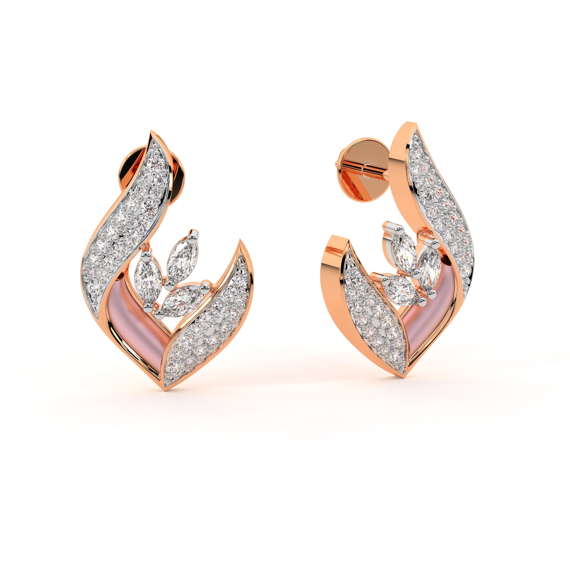 Dainty Leaf Diamond Earrings (Rose Gold)