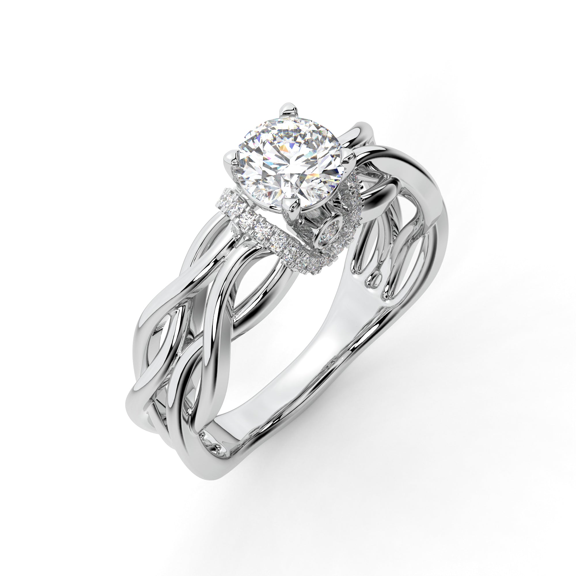 Swirled Leaf Solitaire Ring